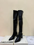 Pointed-Toe  Side - zipper Long Boots